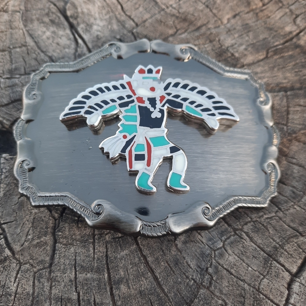Grogeous Inlaid Ornate Belt Buckle 3.5" Wide
